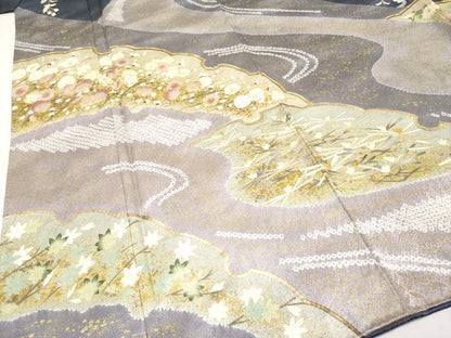 平和屋着物●極上　十日町 名門青柳高級ブランド　大喜百花　訪問着　駒刺繍　絞り　雪輪枝花文　金彩　褐色地　逸品　CYAA4713s6