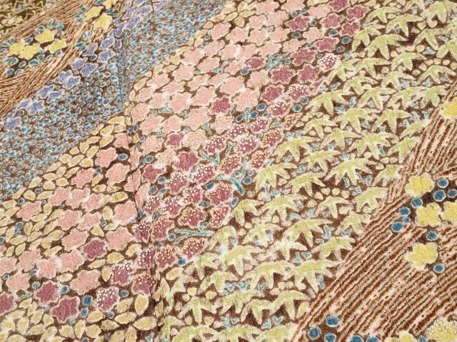 平和屋本店●極上　中国三大刺繍　相良刺繍　訪問着　おぼろ染　襲絞り　舞花文　銀通し地　鉄黒色地　逸品　未使用　CYAA4715s6