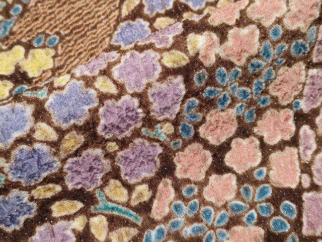 平和屋本店●極上　中国三大刺繍　相良刺繍　訪問着　おぼろ染　襲絞り　舞花文　銀通し地　鉄黒色地　逸品　未使用　CYAA4715s6