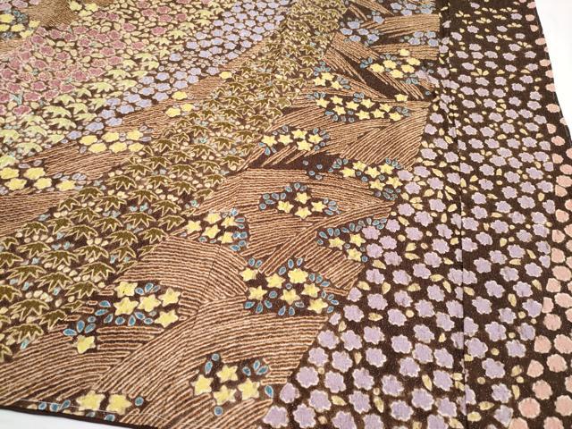 平和屋本店●極上　中国三大刺繍　相良刺繍　訪問着　おぼろ染　襲絞り　舞花文　銀通し地　鉄黒色地　逸品　未使用　CYAA4715s6