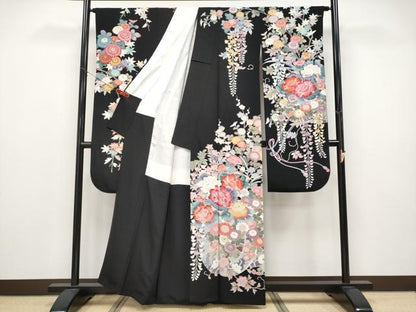 平和屋着物●極上　振袖　友禅　花車文　黒地　逸品　CYAA4720s6