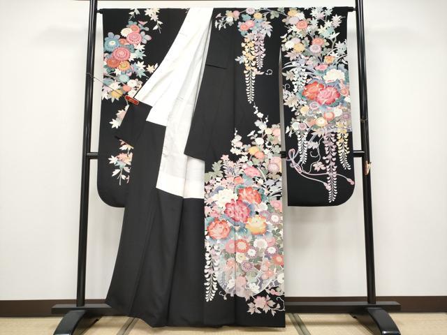 平和屋着物●極上　振袖　友禅　花車文　黒地　逸品　CYAA4720s6
