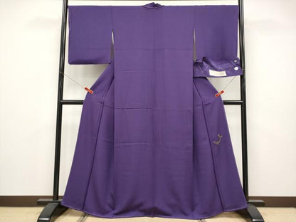 平和屋着物●極上　染色作家　斉藤三才　色無地　深紫色地　反端付き　逸品　未使用　CYAA4733s6