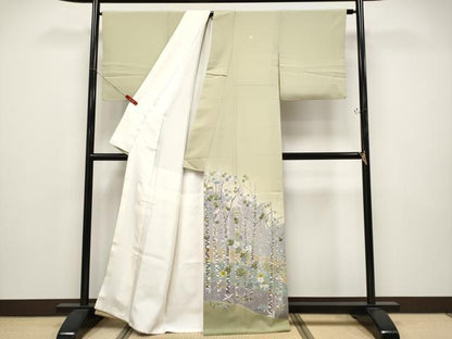 平和屋着物●極上　京友禅の人間国宝　上野為二　色留袖　樹林文　暈し染め　金糸　若芽色地　高島屋扱い　逸品　CYAA4735s6