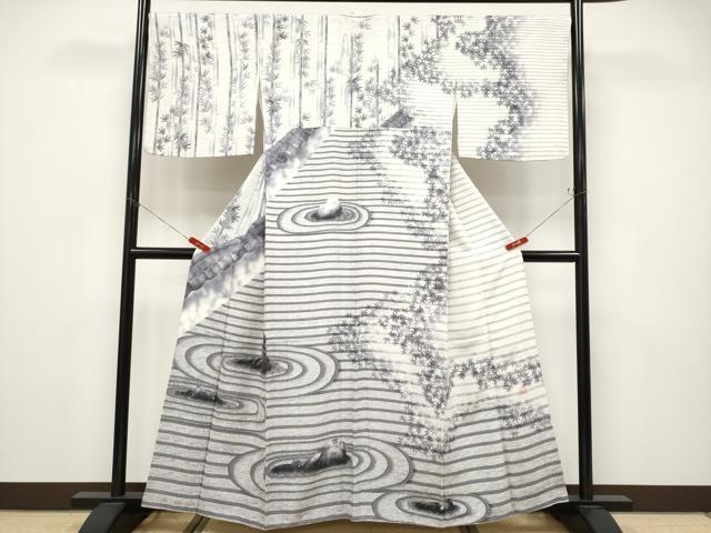 平和屋着物●極上　樋口敦也　訪問着　手描き　石庭文　白地　逸品　CYAA4742s6