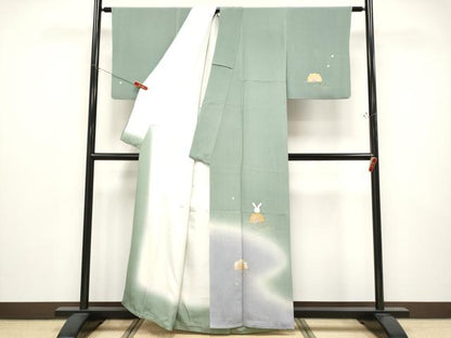 平和屋着物●極上　人形作家・ホリヒロシ　訪問着　兎　暈し染め　金銀彩　鬼しぼ縮緬　深川鼠色地　逸品　CYAA4743s6