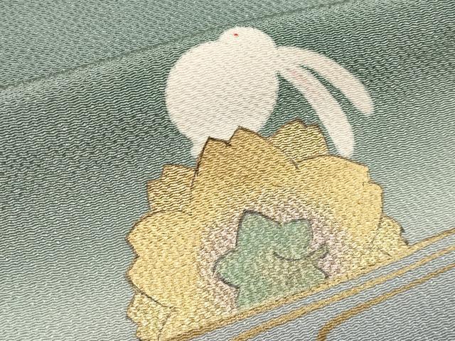平和屋着物●極上　人形作家・ホリヒロシ　訪問着　兎　暈し染め　金銀彩　鬼しぼ縮緬　深川鼠色地　逸品　CYAA4743s6