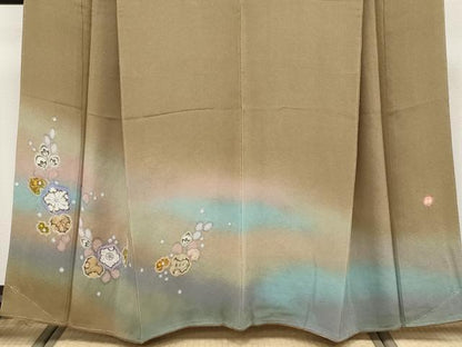 平和屋着物●極上　久保田一竹　幻の辻が花　色留訪問着　辻が花　暈し染め　鬼しぼ縮緬　朽葉色地　逸品　未使用　CYAA4744s6