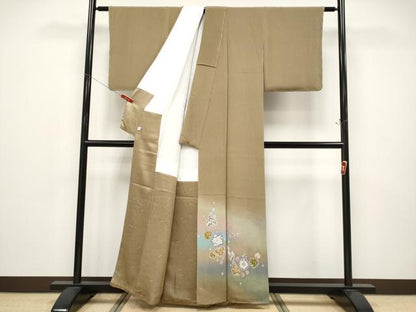 平和屋着物●極上　久保田一竹　幻の辻が花　色留訪問着　辻が花　暈し染め　鬼しぼ縮緬　朽葉色地　逸品　未使用　CYAA4744s6