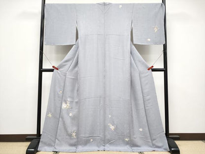 平和屋本店●極上　山口美術織物 皇室 伊勢神宮御用 西陣織 訪問着 唐織 舞花文 金糸 さが美扱い 桔梗鼠色地 逸品 未使用　CYAA4747s6