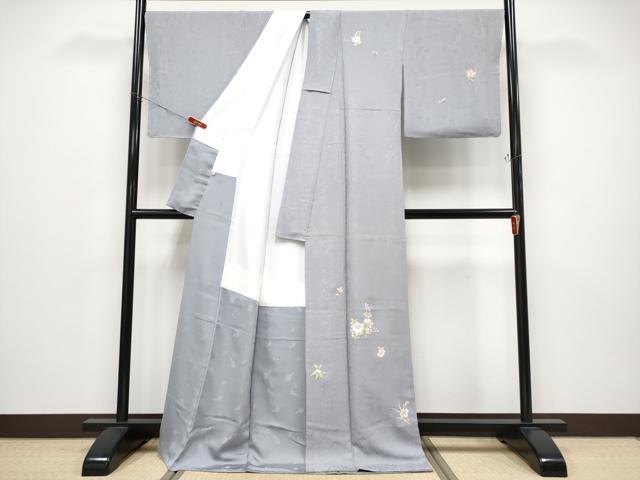 平和屋本店●極上　山口美術織物 皇室 伊勢神宮御用 西陣織 訪問着 唐織 舞花文 金糸 さが美扱い 桔梗鼠色地 逸品 未使用　CYAA4747s6