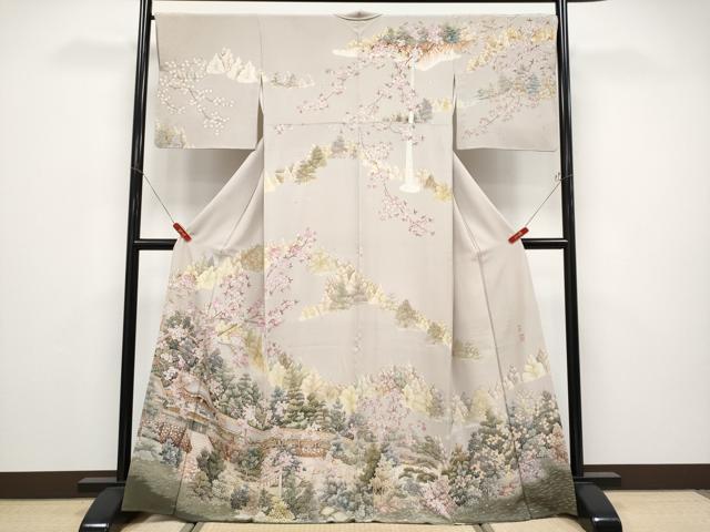 平和屋着物●極上　訪問着　作家物　風景文　灰梅色地　逸品　CYAA4748s6