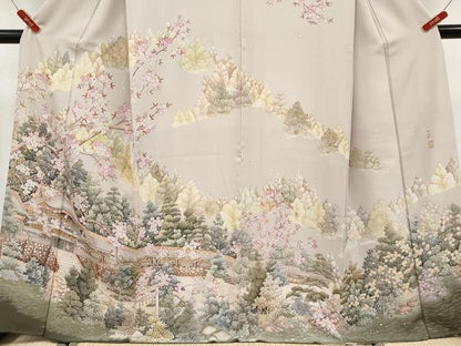 平和屋着物●極上　訪問着　作家物　風景文　灰梅色地　逸品　CYAA4748s6