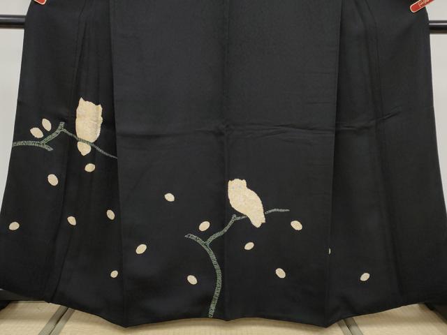 平和屋着物●極上　訪問着　絞り　フクロウ　黒地　逸品　CYAA4750s6