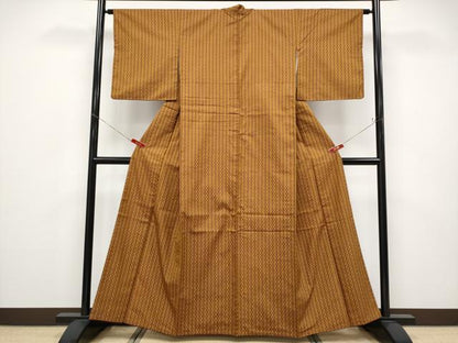 平和屋本店●極上　山下八百子　本場黄八丈　市松綾織　紬　逸品　CYAA4753s6