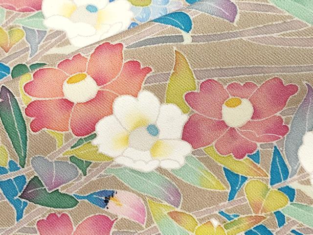 平和屋着物●極上　本加賀友禅作家　百貫華峰　色留袖　枝花文　白茶色地　反端付き　逸品　CYAA4757s6