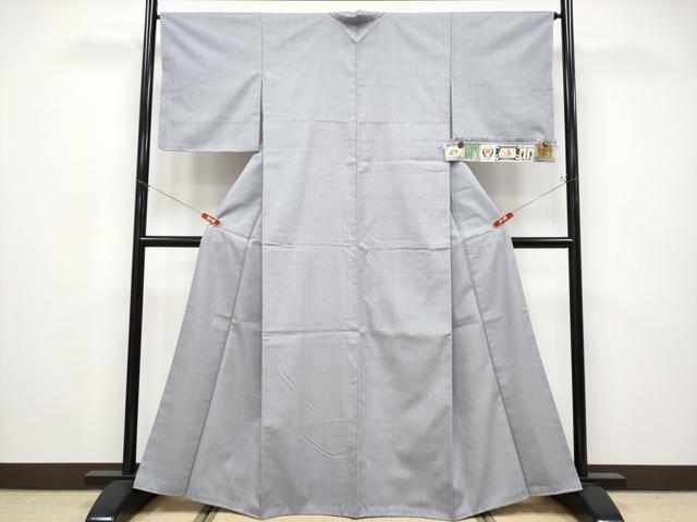 平和屋本店●極上　本場結城紬　重要無形文化財　色無地　灰青色地　証紙付き　逸品　CYAA4758s6