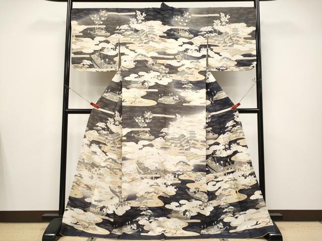 平和屋本店●極上　染織の名門　しょうざん  生紬　訪問着　人物風景文　金彩　逸品　CYAA4762s6