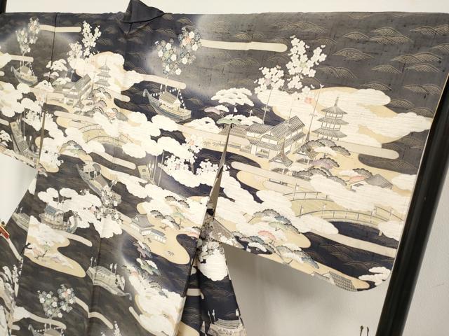 平和屋本店●極上　染織の名門　しょうざん  生紬　訪問着　人物風景文　金彩　逸品　CYAA4762s6