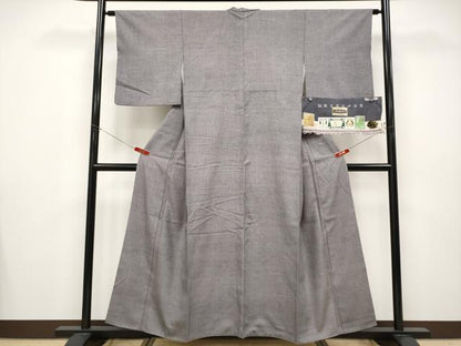 平和屋本店●極上　本場結城紬　重要無形文化財　江戸小紋　小紋師　克政　毛万筋　濃鼠色×白藤色　証紙付き　逸品　CYAA4763s6