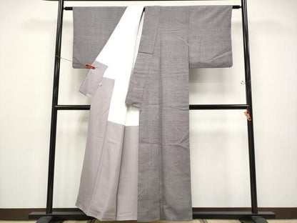 平和屋本店●極上　本場結城紬　重要無形文化財　江戸小紋　小紋師　克政　毛万筋　濃鼠色×白藤色　証紙付き　逸品　CYAA4763s6