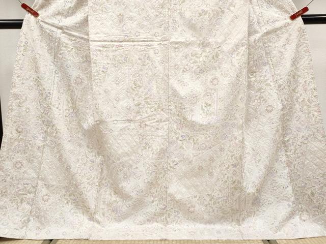 平和屋本店●極上　中国三大刺繍　スワトウ相良刺繍　総刺繍　本場大島紬　白大島　切嵌更紗花唐草文　逸品　未使用　CYAA4765s6