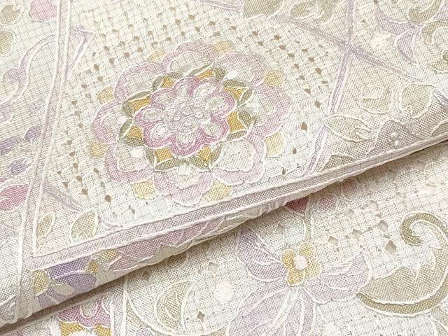 平和屋本店●極上　中国三大刺繍　スワトウ相良刺繍　総刺繍　本場大島紬　白大島　切嵌更紗花唐草文　逸品　未使用　CYAA4765s6
