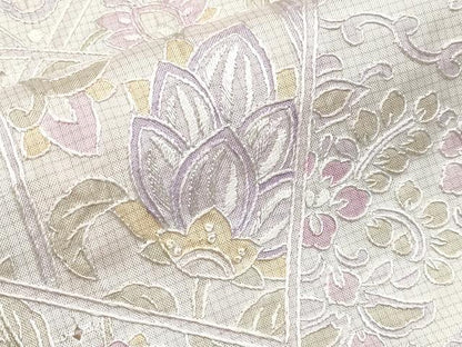 平和屋本店●極上　中国三大刺繍　スワトウ相良刺繍　総刺繍　本場大島紬　白大島　切嵌更紗花唐草文　逸品　未使用　CYAA4765s6