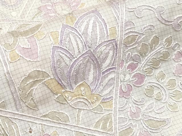 平和屋本店●極上　中国三大刺繍　スワトウ相良刺繍　総刺繍　本場大島紬　白大島　切嵌更紗花唐草文　逸品　未使用　CYAA4765s6