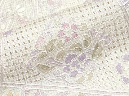 平和屋本店●極上　中国三大刺繍　スワトウ相良刺繍　総刺繍　本場大島紬　白大島　切嵌更紗花唐草文　逸品　未使用　CYAA4765s6