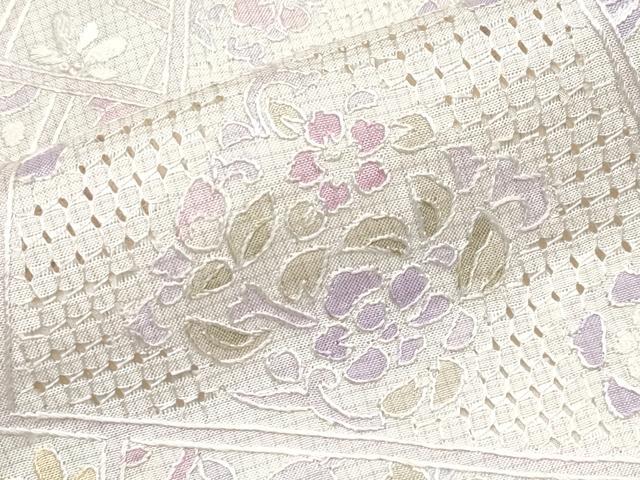 平和屋本店●極上　中国三大刺繍　スワトウ相良刺繍　総刺繍　本場大島紬　白大島　切嵌更紗花唐草文　逸品　未使用　CYAA4765s6