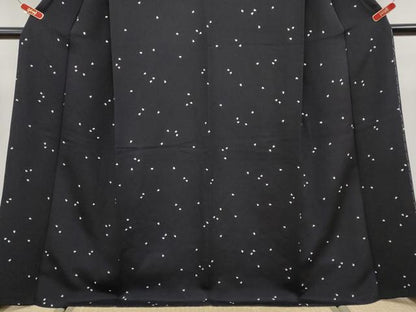 平和屋着物●極上　小紋　舞花びら　黒地　鬼しぼ縮緬　逸品　未使用　CYAA4767s6