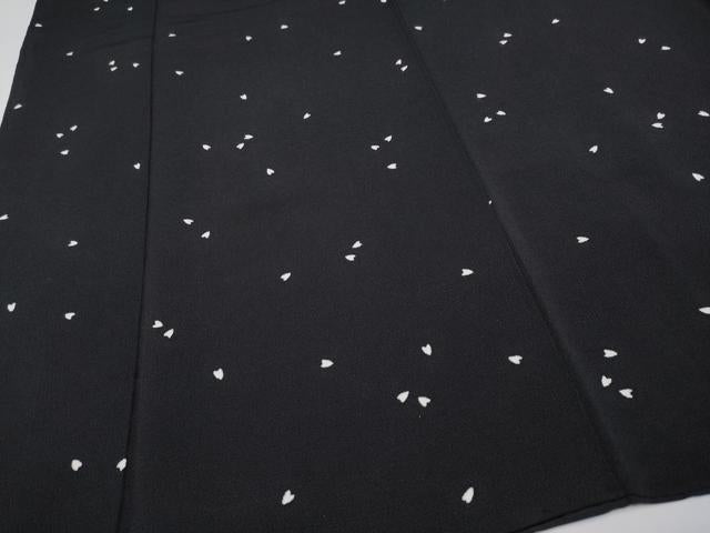 平和屋着物●極上　小紋　舞花びら　黒地　鬼しぼ縮緬　逸品　未使用　CYAA4767s6