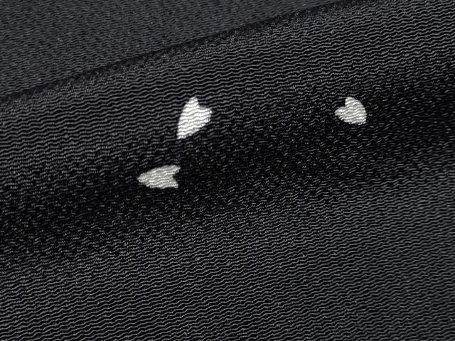 平和屋着物●極上　小紋　舞花びら　黒地　鬼しぼ縮緬　逸品　未使用　CYAA4767s6