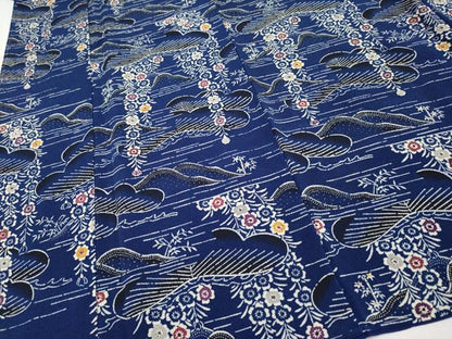 平和屋本店●極上　浦野理一　型染　小紋　松花文　鬼しぼ縮緬　濃藍色地　逸品　未使用　CYAA4769s6