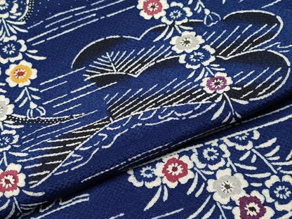平和屋本店●極上　浦野理一　型染　小紋　松花文　鬼しぼ縮緬　濃藍色地　逸品　未使用　CYAA4769s6
