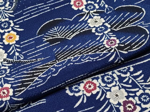 平和屋本店●極上　浦野理一　型染　小紋　松花文　鬼しぼ縮緬　濃藍色地　逸品　未使用　CYAA4769s6