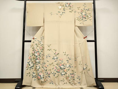 平和屋着物●極上　訪問着　友禅　作家物　枝花文　丁子色地　逸品　未使用　CYAA4772s6