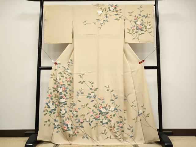 平和屋着物●極上　訪問着　友禅　作家物　枝花文　丁子色地　逸品　未使用　CYAA4772s6