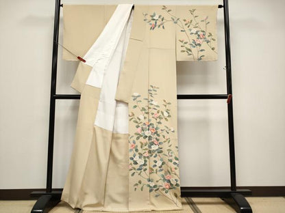 平和屋着物●極上　訪問着　友禅　作家物　枝花文　丁子色地　逸品　未使用　CYAA4772s6
