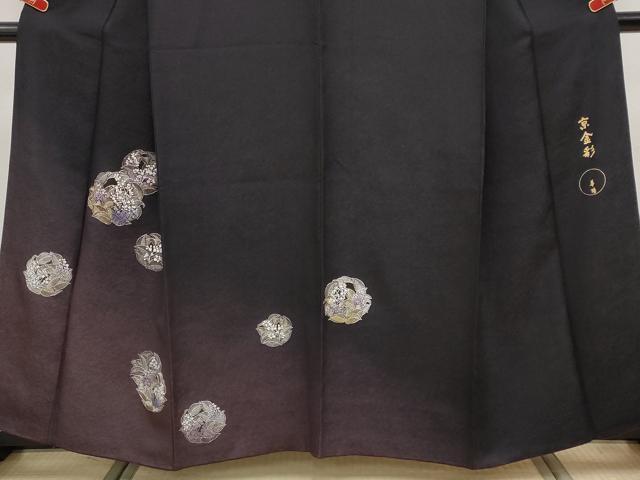 平和屋本店●極上　金彩友禅　卓越技能者・名工・和田光正　京金彩　華陽　訪問着　枝花文　暈し染め　黒地　金銀彩　逸品　CYAA4774s6