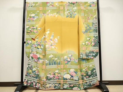 平和屋着物●極上　振袖　友禅　作家物　流水花車文　暈し染め　逸品　CYAA4779s6