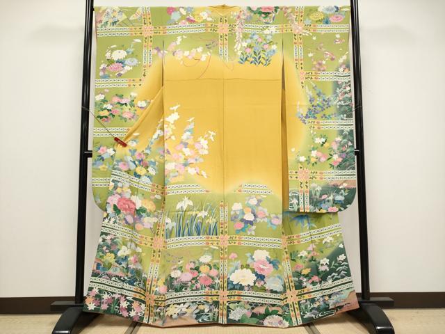 平和屋着物●極上　振袖　友禅　作家物　流水花車文　暈し染め　逸品　CYAA4779s6