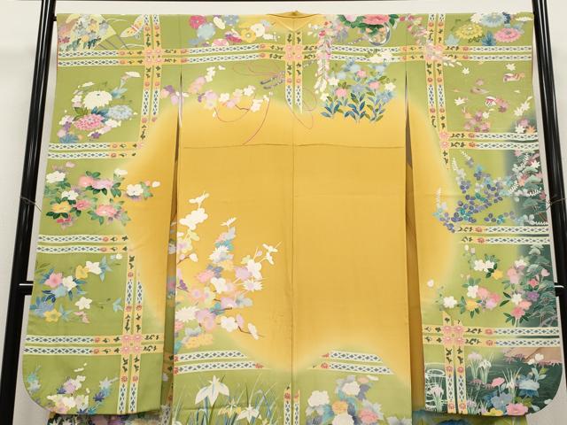 平和屋着物●極上　振袖　友禅　作家物　流水花車文　暈し染め　逸品　CYAA4779s6