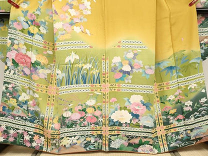 平和屋着物●極上　振袖　友禅　作家物　流水花車文　暈し染め　逸品　CYAA4779s6