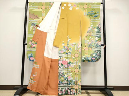 平和屋着物●極上　振袖　友禅　作家物　流水花車文　暈し染め　逸品　CYAA4779s6
