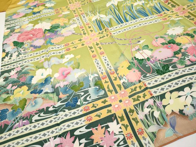 平和屋着物●極上　振袖　友禅　作家物　流水花車文　暈し染め　逸品　CYAA4779s6