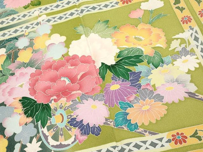 平和屋着物●極上　振袖　友禅　作家物　流水花車文　暈し染め　逸品　CYAA4779s6