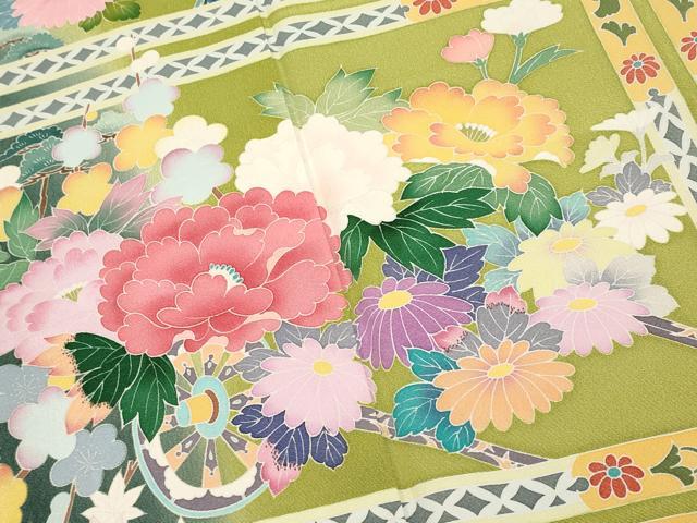 平和屋着物●極上　振袖　友禅　作家物　流水花車文　暈し染め　逸品　CYAA4779s6