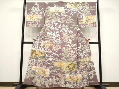 平和屋本店●極上　訪問着　駒刺繍　色紙重ね花鳥文　金彩　濃色地　逸品　未使用　CYAA4781s6